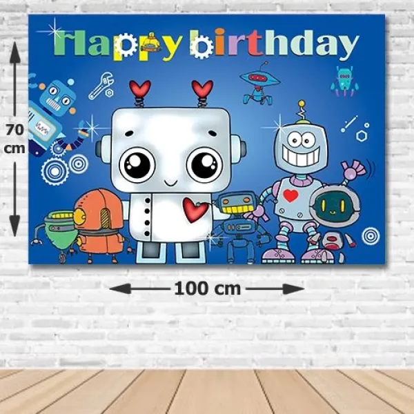 Robot Doğum Günü Afişi Fotosuz 70*100 cm