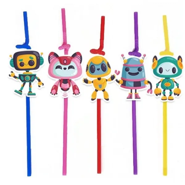 Robot Temalı Artistik Pipet V2 - 10 Adet