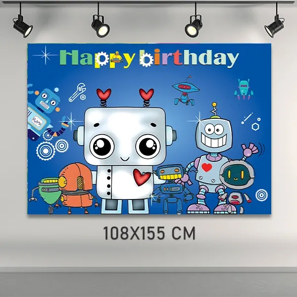 Robot Temalı Doğum Günü Afişi (108x155 cm)