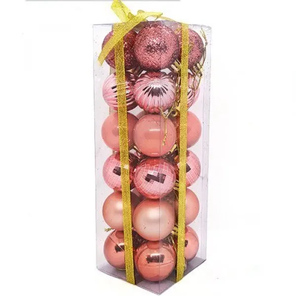 Rose Gold Yılbaşı Top Süs Mat-Parlak-Simli-Aynalı 24 Adet 4 cm