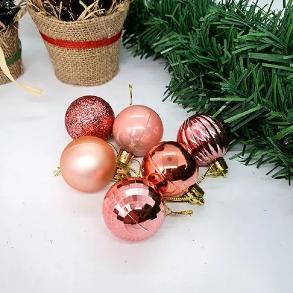 Rose Gold Yılbaşı Top Süs Mat-Parlak-Simli-Aynalı 24 Adet 4 cm