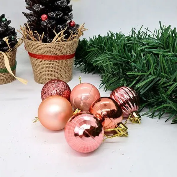 Rose Gold Yılbaşı Top Süs Mat-Parlak-Simli-Aynalı 6 Adet 4 cm