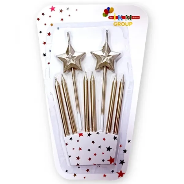 Rose Pembe Metalik Yıldızlı Pasta Mumu 8 Adet