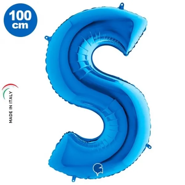 S Harf Folyo Balon – Mavi – 100 cm (40 inch)