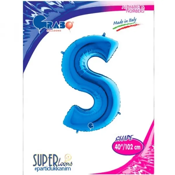 S Harf Folyo Balon – Mavi – 100 cm (40 inch)