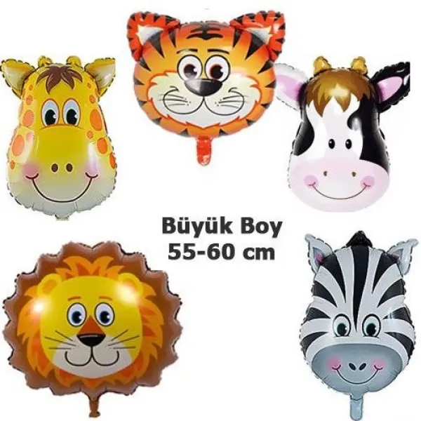 Safari Sevimli Hayvanlar Folyo Balon Seti (55-60 cm) 5 Adet