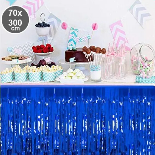 Saks Mavisi Püsküllü Masa Eteği 70*300 cm