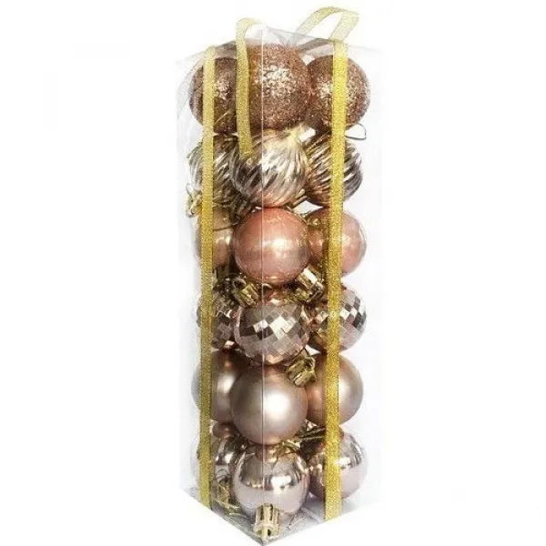 Şampanya Yılbaşı Top Süs Mat-Parlak-Simli-Aynalı 24 Adet 4 cm