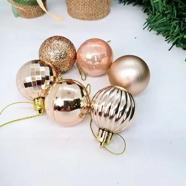 Şampanya Yılbaşı Top Süs Mat-Parlak-Simli-Aynalı 24 Adet 4 cm