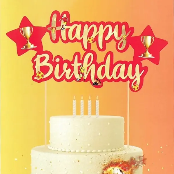 Sarı Kırmızı Happy Birthday Pasta Süsü