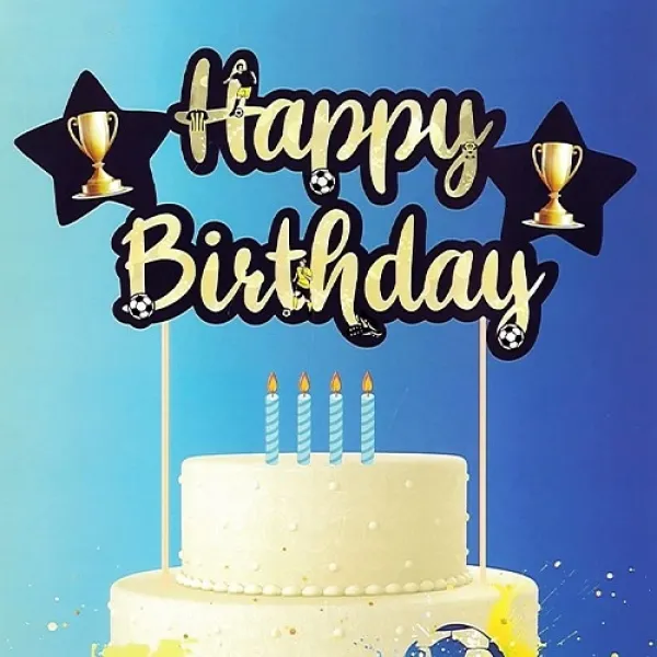 Sarı Lacivert Happy Birthday Pasta Süsü