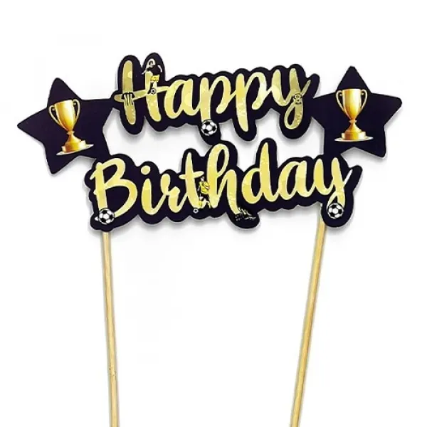 Sarı Lacivert Happy Birthday Pasta Süsü