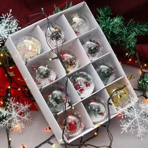 Şeffaf İçi Süslü Kokinalı Yılbaşı Çam Ağacı Topu 12 adet 6 cm