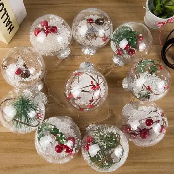 Şeffaf İçi Süslü Kokinalı Yılbaşı Çam Ağacı Topu 12 adet 6 cm