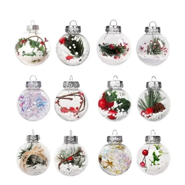 Şeffaf İçi Süslü Kokinalı Yılbaşı Çam Ağacı Topu 12 adet 6 cm