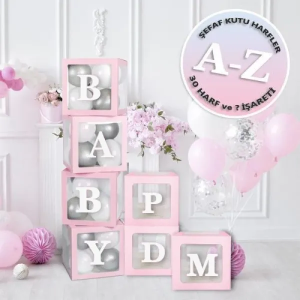 Şeffaf Kutu Harf Pembe 25 cm Adan Zye