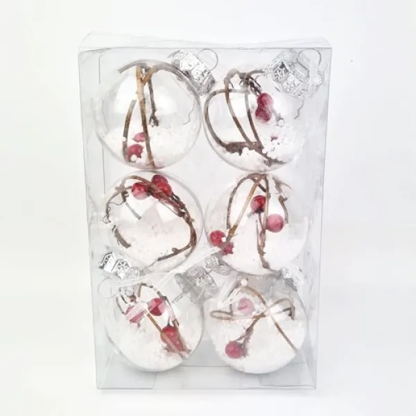Şeffaf Yılbaşı Ağaç Süsü Kar ve Kokinalı 6 Adet 6 cm