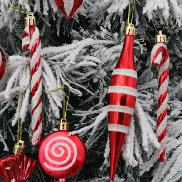 Şeker - Top ve Baston Simli Çizgili Yılbaşı Ağacı Süsü Seti 14 Parça
