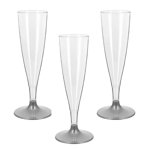 Sert Plastik Şampanya Kadeh Bardak 6 Adet Gümüş