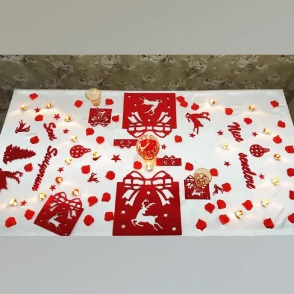 Sevgiliye Sürpriz Yılbaşı Romantik Masa Hazırlama Seti Keçeden