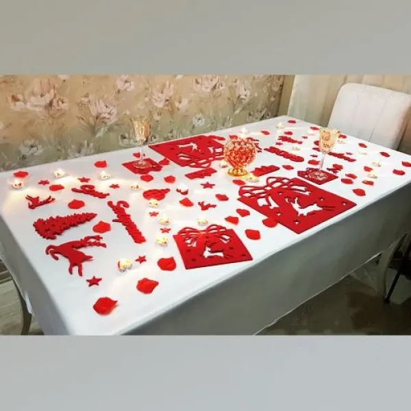Sevgiliye Sürpriz Yılbaşı Romantik Masa Hazırlama Seti Keçeden