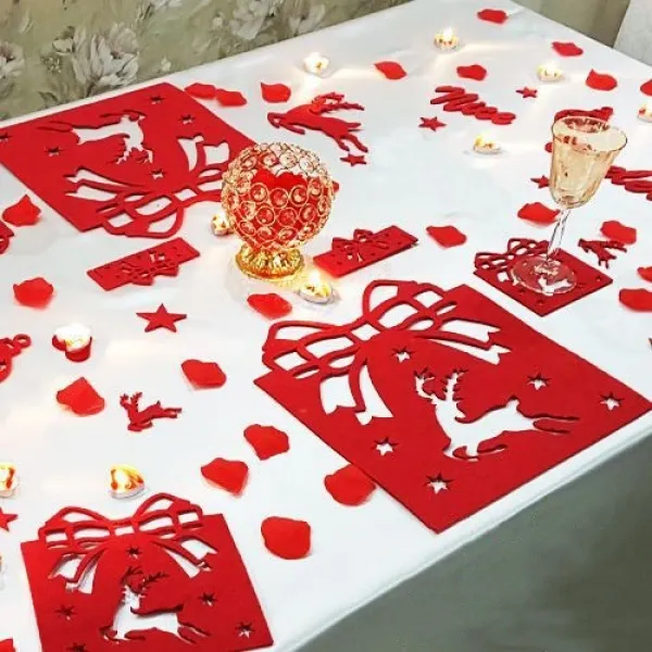 Sevgiliye Sürpriz Yılbaşı Romantik Masa Hazırlama Seti Keçeden