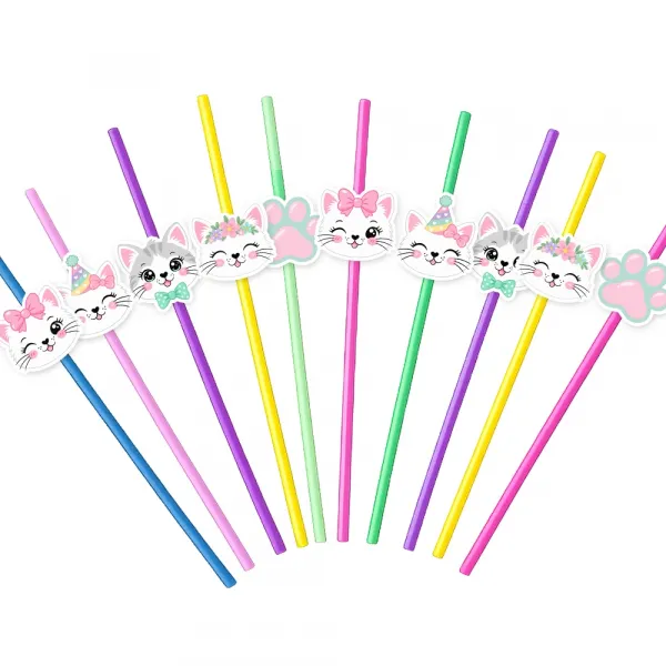 Sevimli Kedi Temalı Pipet (10 Adet)