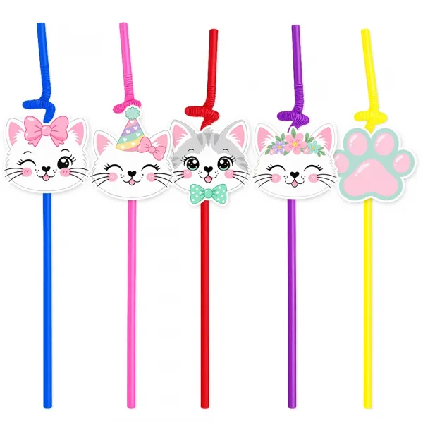 Sevimli Kedi Temalı Pipet (10 Adet)