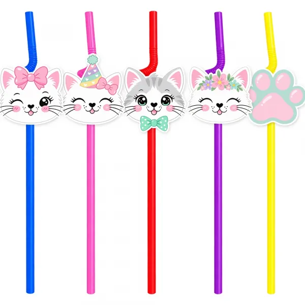 Sevimli Kedi Temalı Pipet (10 Adet)