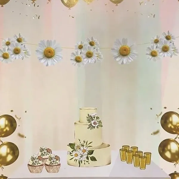 Sıralı Papatya Dekor Banner Süs (120 cm)