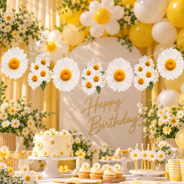 Sıralı Papatya Dekor Banner Süs (120 cm)