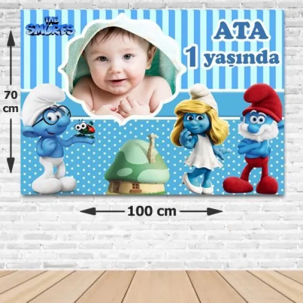 Şirinler Kişiye Özel Doğum Günü Parti Afişi 70*100 cm