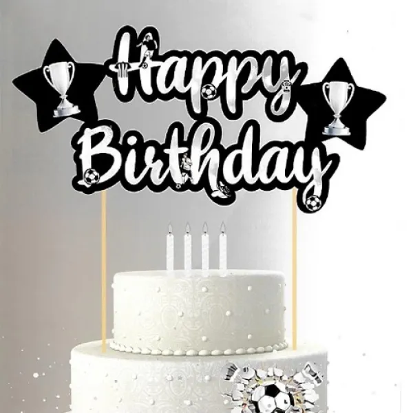 Siyah Beyaz Happy Birthday Pasta Süsü