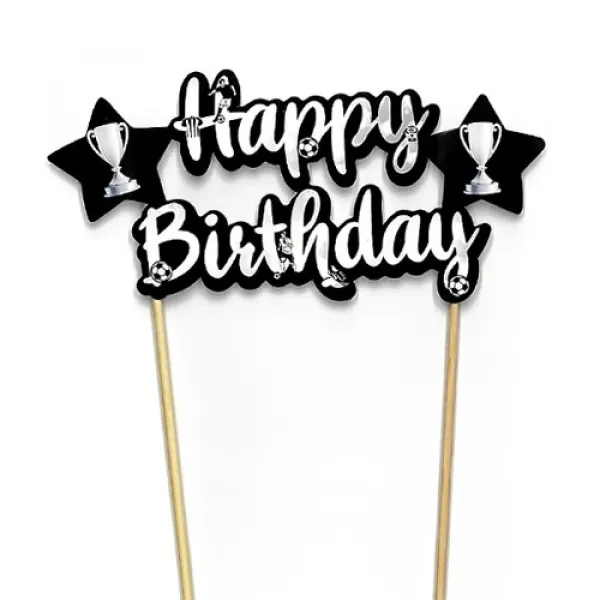 Siyah Beyaz Happy Birthday Pasta Süsü