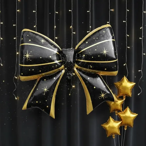 Siyah Gold Fiyonk Folyo Balon (92x58 cm)