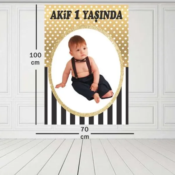 Siyah Gold Kişiye Özel Doğum Günü Parti Afişi 70*100 cm