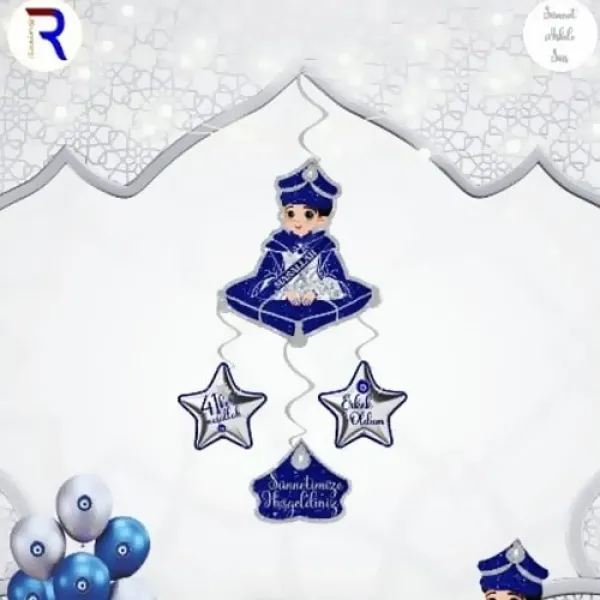 Sünnet Asmalı Tavan Süsü Mavi-Gümüş