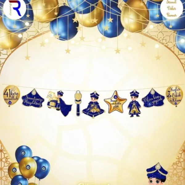 Sünnet Dekor Banner Set Gold 210 cm