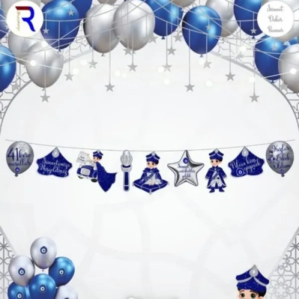 Sünnet Dekor Banner Set Gümüş 210 cm