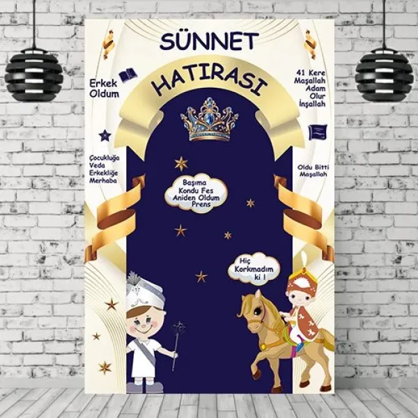 Sünnet Hatıra Afişi Krem-Gold Rengi 100*150 cm