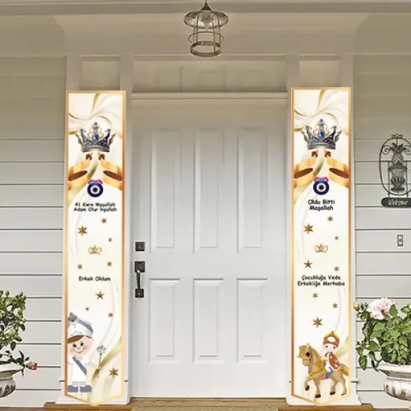 Sünnet Asma Afiş Krem Gold Rengi (2li - 155x30 cm)