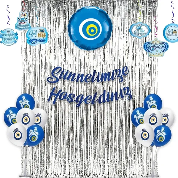 Sünnet Odası Konsept Süsleme Seti Mavi - Gümüş