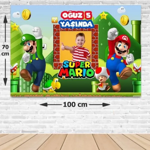 Super Mario Kişiye Özel Doğum Günü Parti Afişi 70x100 cm
