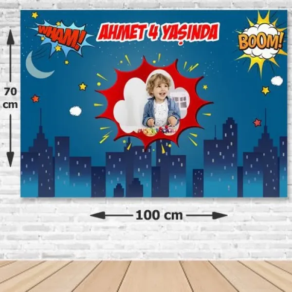 Superhero Comics Erkek Doğum Günü Parti Afişi 70x100 cm