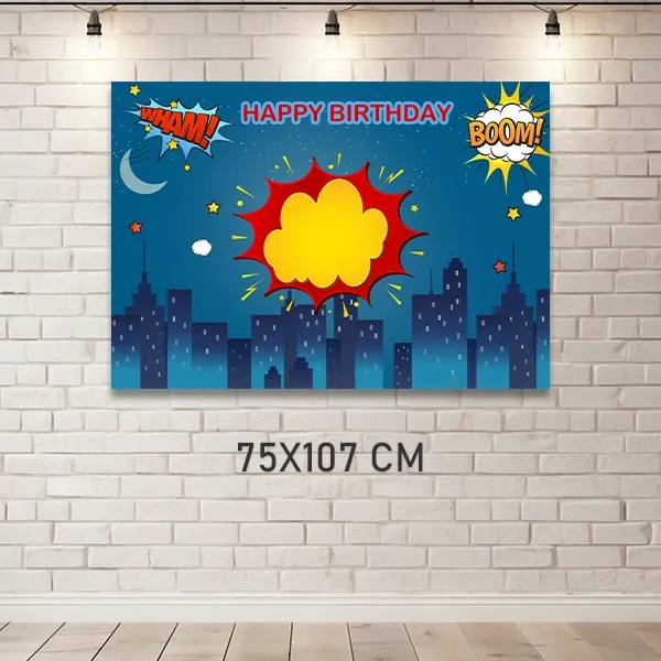 Superhero Comics Erkek Doğum Günü Parti Afişi (75x107 cm)