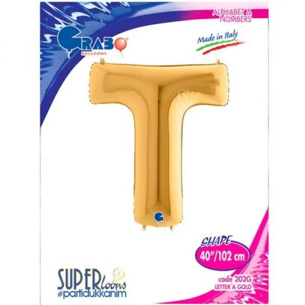 T - Harf Folyo Balon – Gold – 100 cm (40 inch)