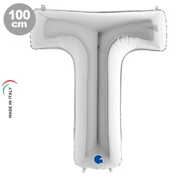 T Harf Folyo Balon – Gümüş – 100 cm (40 inch)