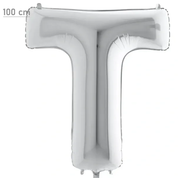 T Harf Folyo Balon – Gümüş – 100 cm (40 inch)