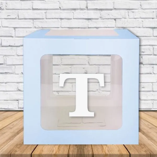 T - Harfi Şeffaf Balon Kutusu Mavi 16,5 cm