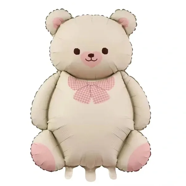 Fiyonklu Teddy Ayıcık Folyo Balon - Krem (87x65 cm)